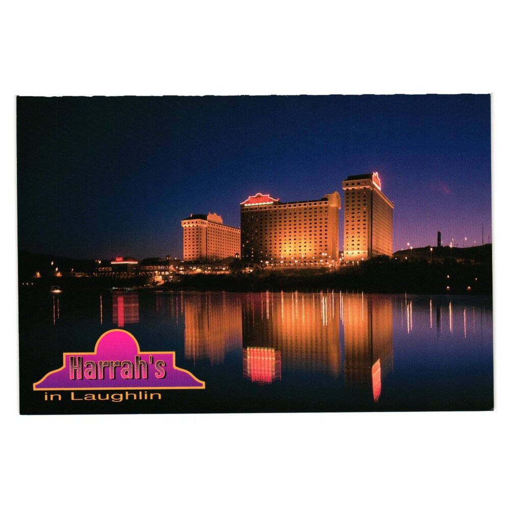 Harrahs Laughlin Nevada Vintage Postcard Hotel Casino Gambling Vacation Lights